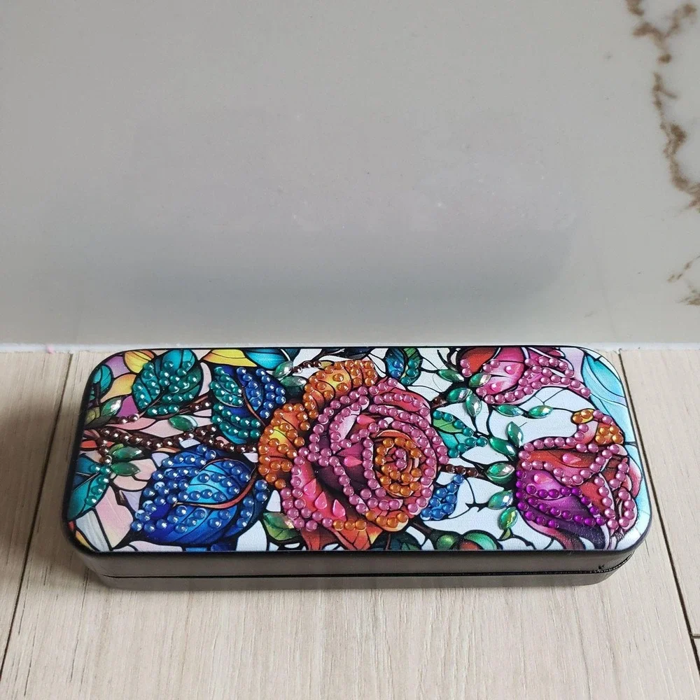 Floral Hard Case To Fit Sunglasses Glasses Multicolor Faux Leather Portable